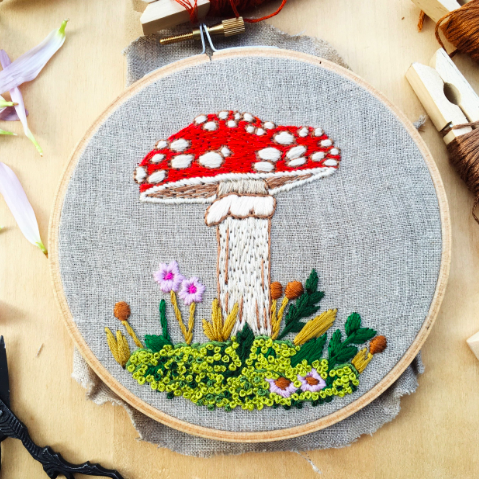 Toadstool . PDF Hand Embroidery Pattern . Collaboration with Dani Ives