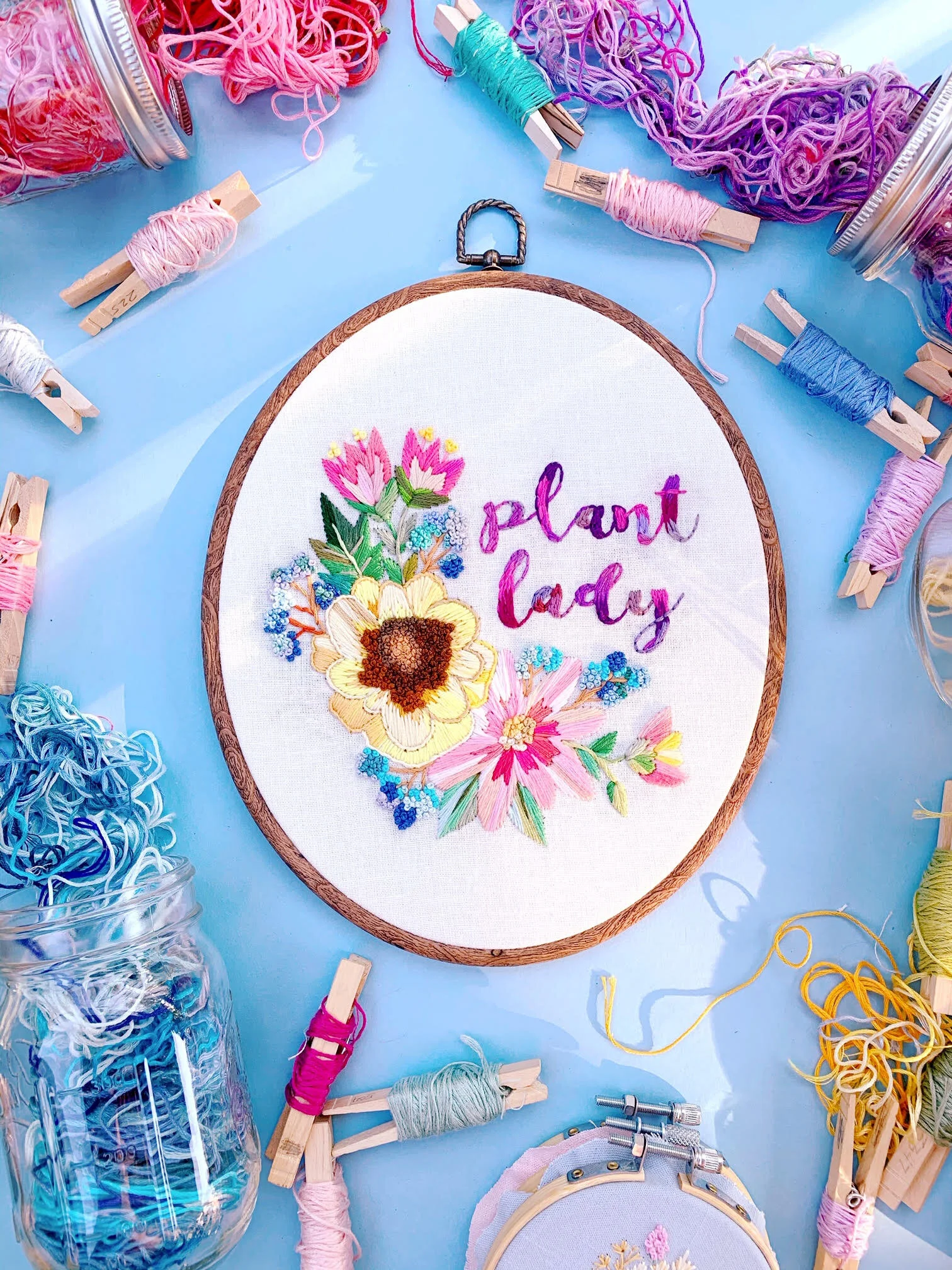 Abstract Plant Lady . Hand Embroidery Hoop