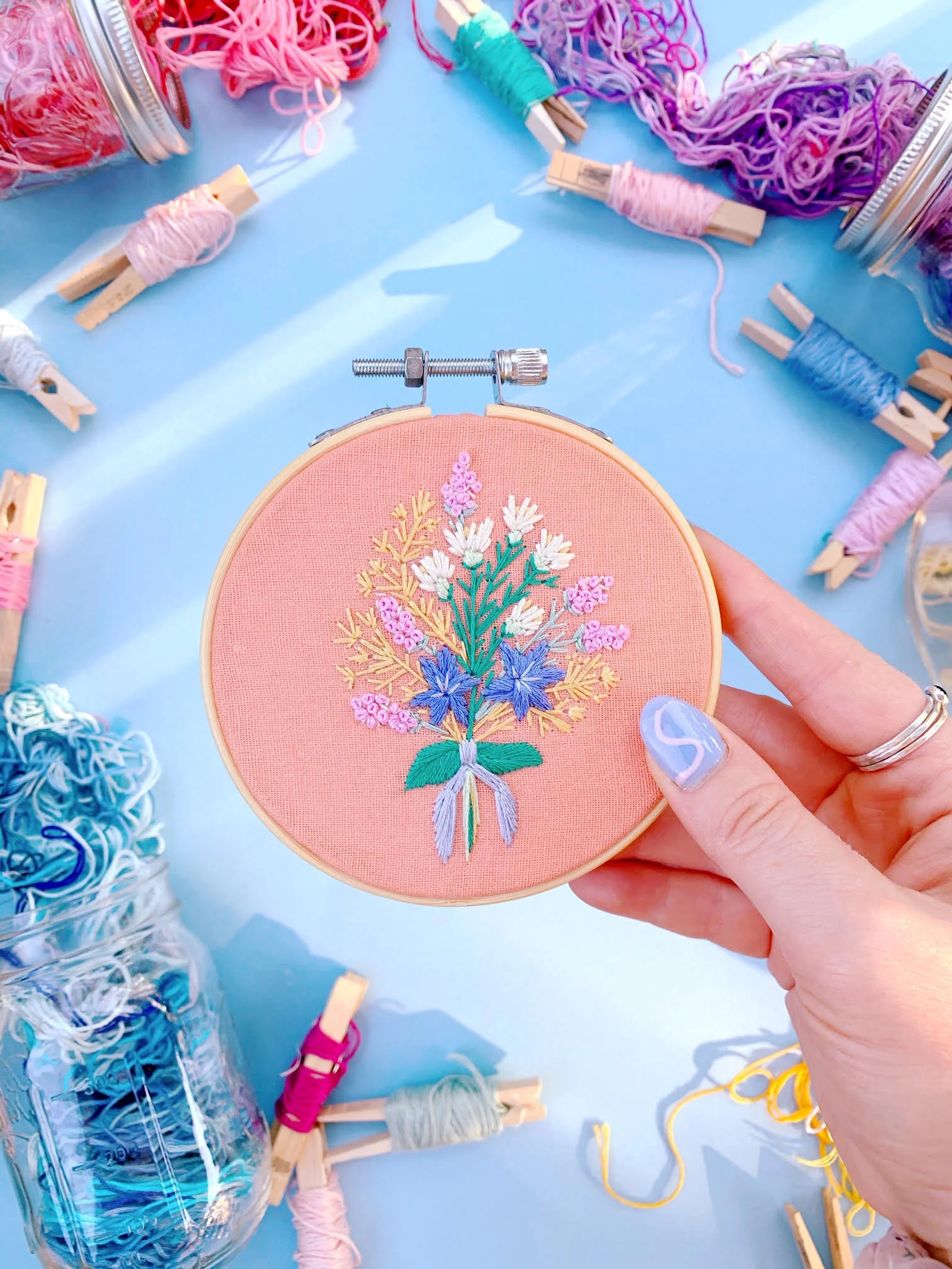 Mini Floral Bouquet (Orange) . Embroidery Hoop