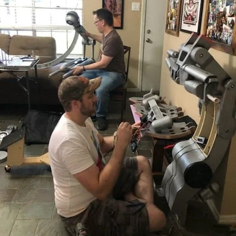 Sean and I during final assembly of the Droideka.