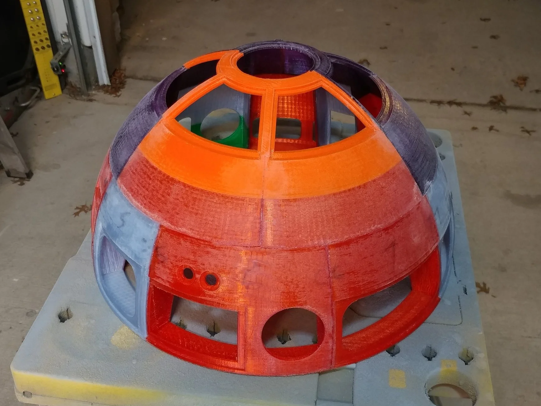 The dome assembled, sanded and ready for the first pass of filler putty and primer.