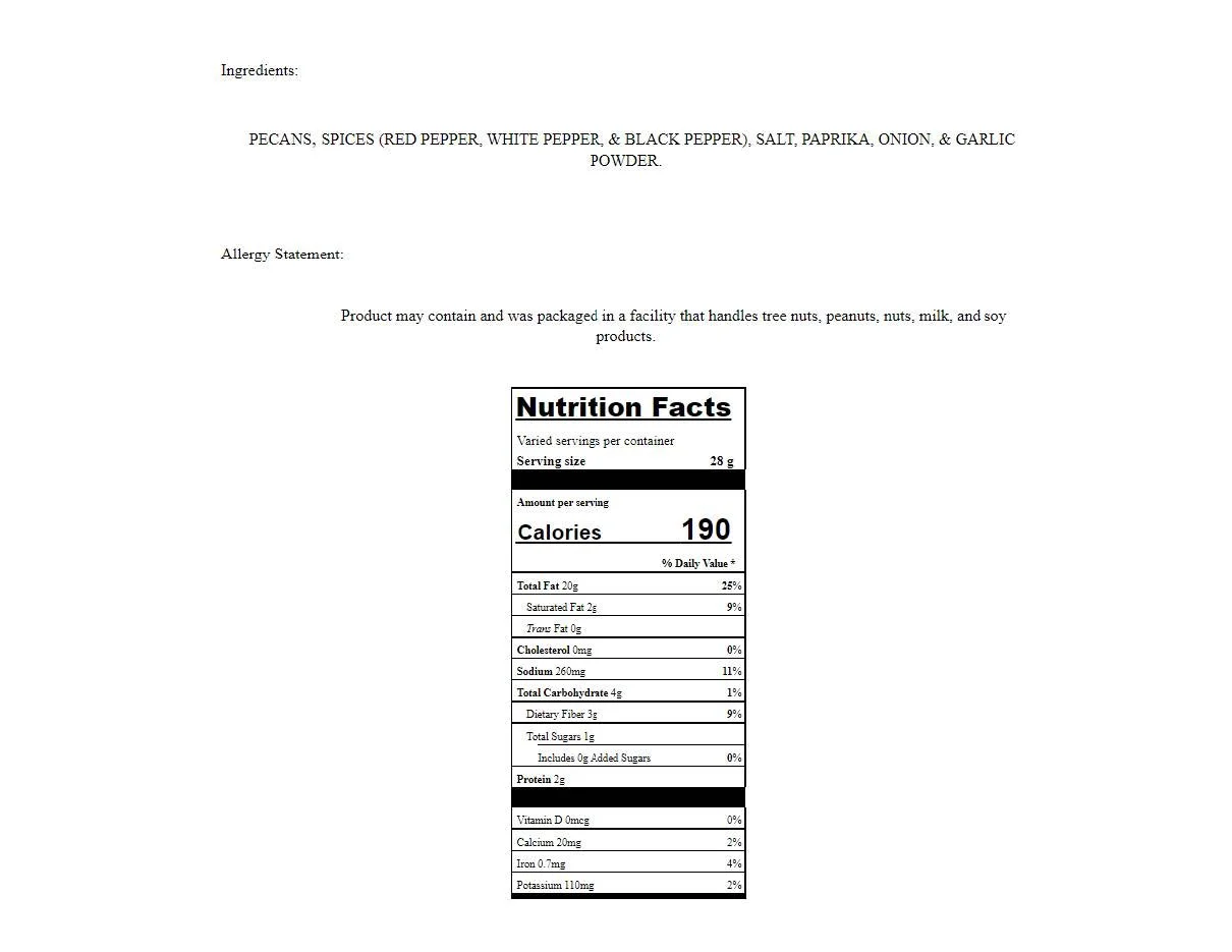 Nutritional Information — Heaton Pecans