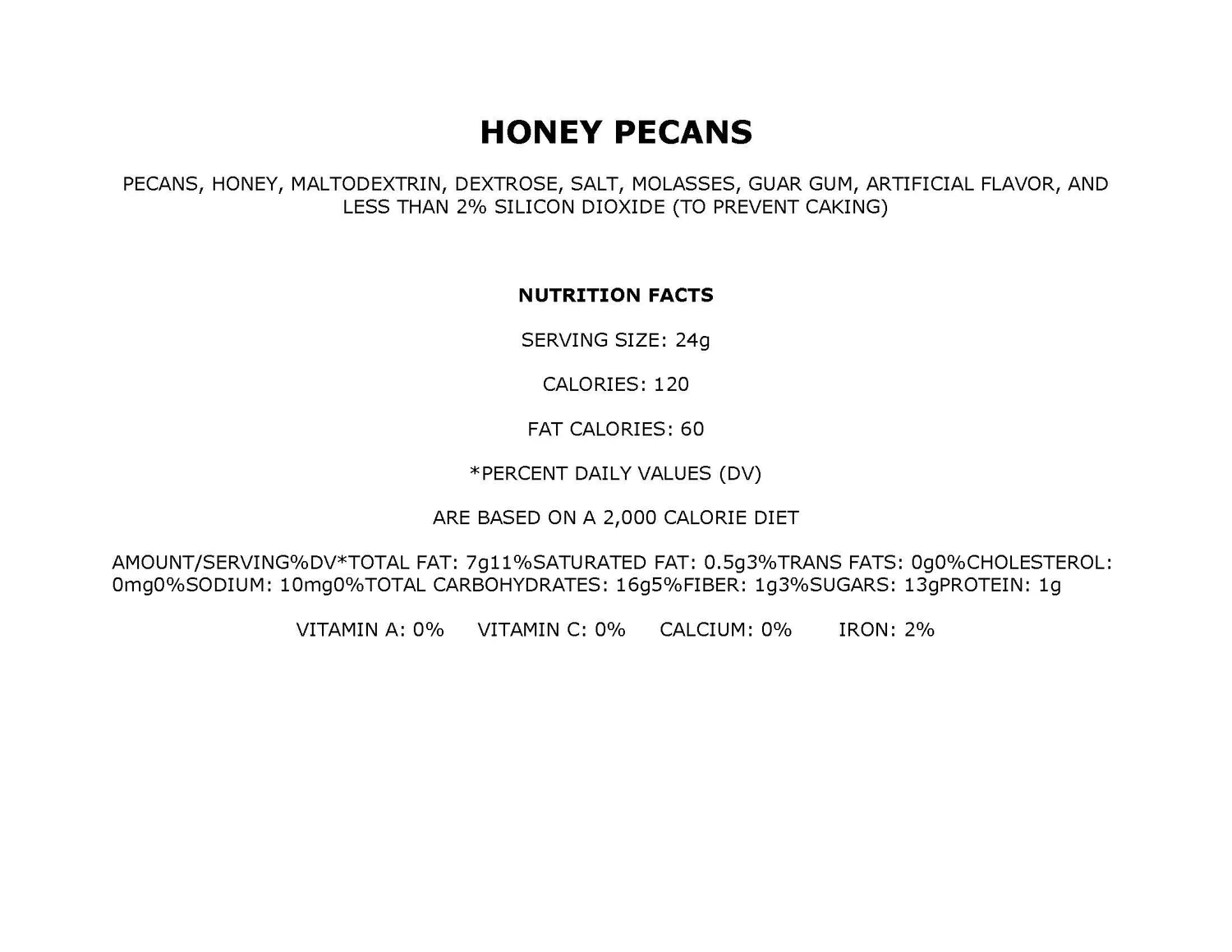 Nutritional Information — Heaton Pecans