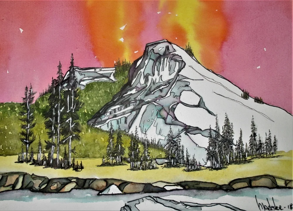 By: Mark Papanek Lembert Dome done plein air from just below Parsons Lodge. Keep any eye out at the Tuolumne Meadows store bulletin board for Mark’s ‘sketch of the day.’