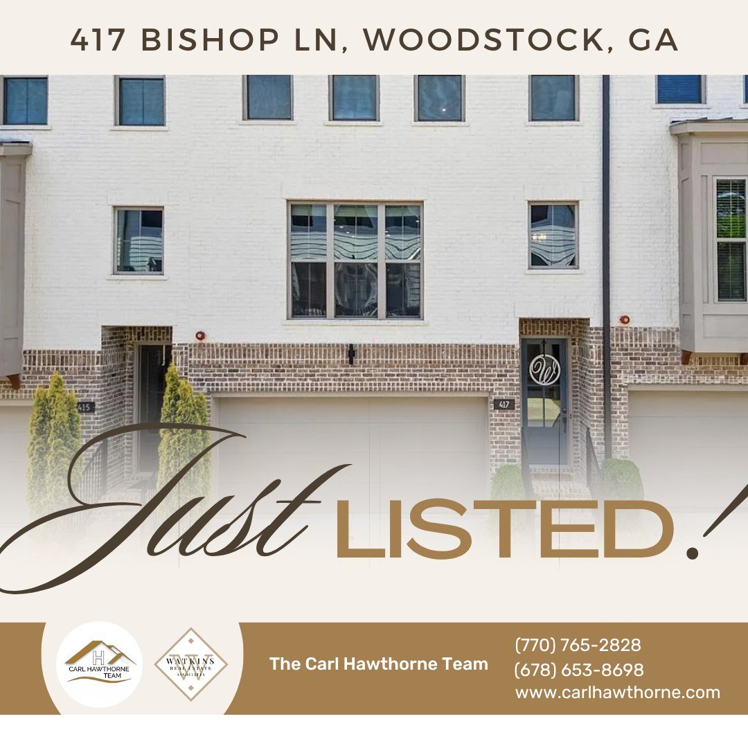 🏠 Just Listed: Magazine-Worthy Townhome Near Downtown Woodstock
📍 417 Bishop Ln, Woodstock, GA
💰 Offered at $589,000

What You&rsquo;ll Love:
🏠 3 Beds | 3 Baths | 2,452 Sqft
🏡 3-level townhome with abundant natural light &amp; designer finishes
