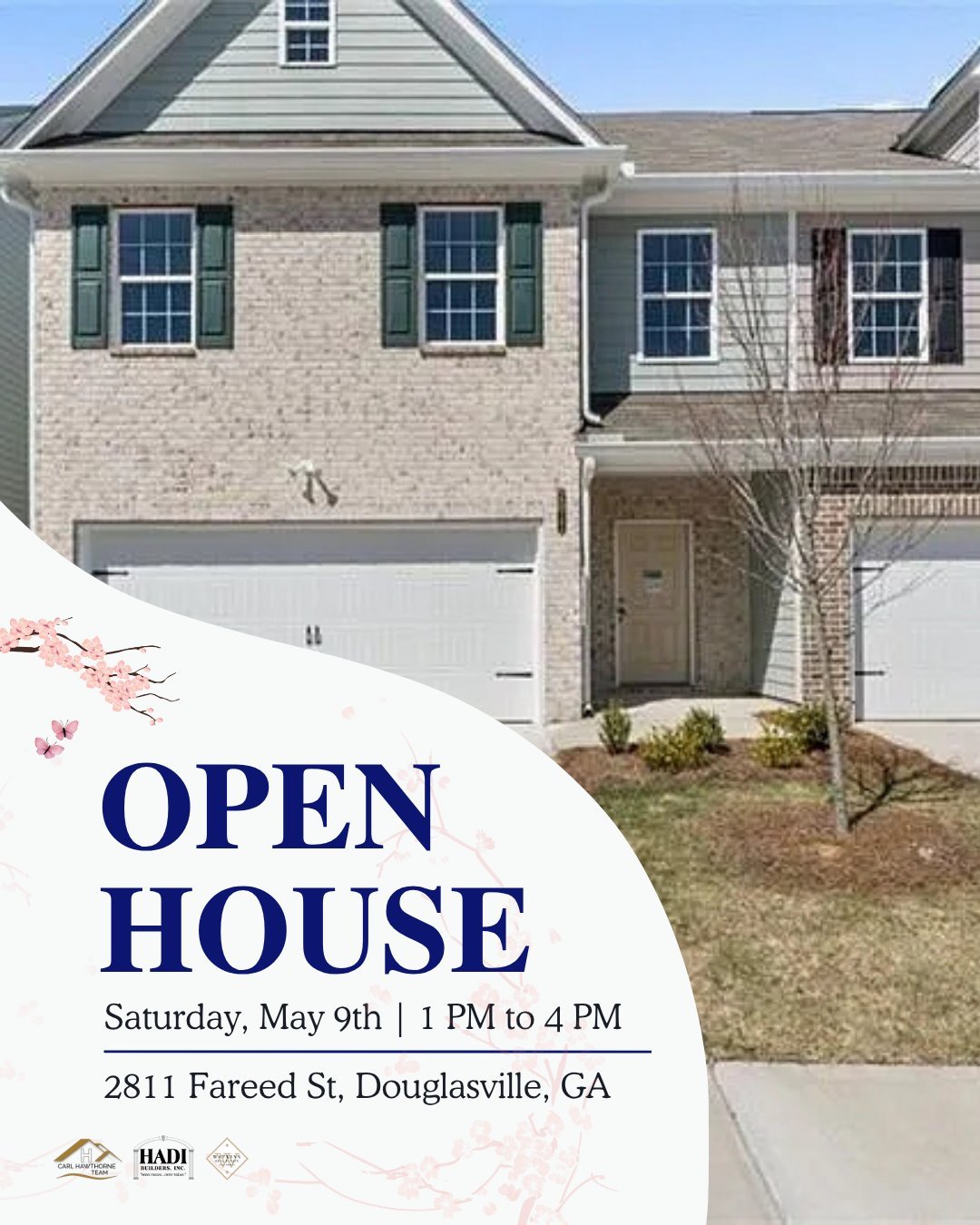 🏠 Open House: New Construction Townhome with Builder Incentives
📍 2811 Fareed St, Douglasville, GA 
🗓️ Saturday, May 9 | 1 PM &ndash; 4 PM
💰 Offered at $335,500

What You&rsquo;ll Love:
🏠 3 Beds | 3 Baths | 2,010 Sqft
🏗️ New construction by Had
