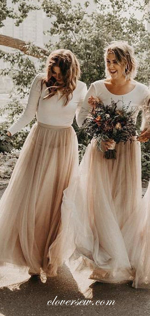 Two Piece Long Sleeves Tulle Popular Bridesmaid Dresses, CB0207 - US14 _ Custom Color(leaving a note).jpg
