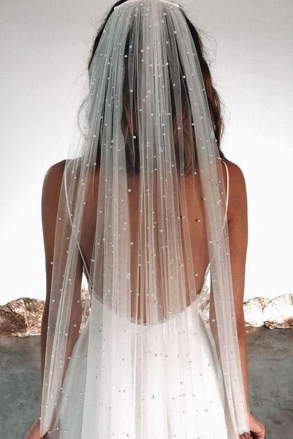 Pearl veil, Wedding Veil with pearls, scattered pearl wedding veil, tulle veil, bridal veil, ivory v.jpg