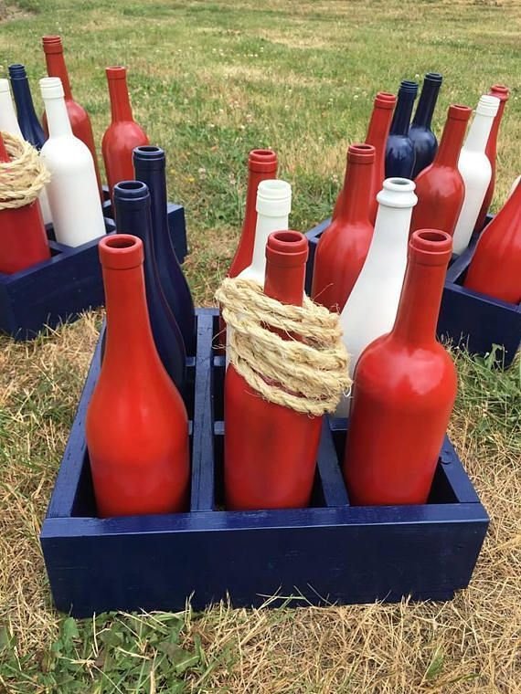 Patriotic Wine Bottle Ring Toss, 4th of July Game, Americana Decor, Painted Wine Bottle Ring Toss, 4th of July Decor, Patriotic Decor.jpg