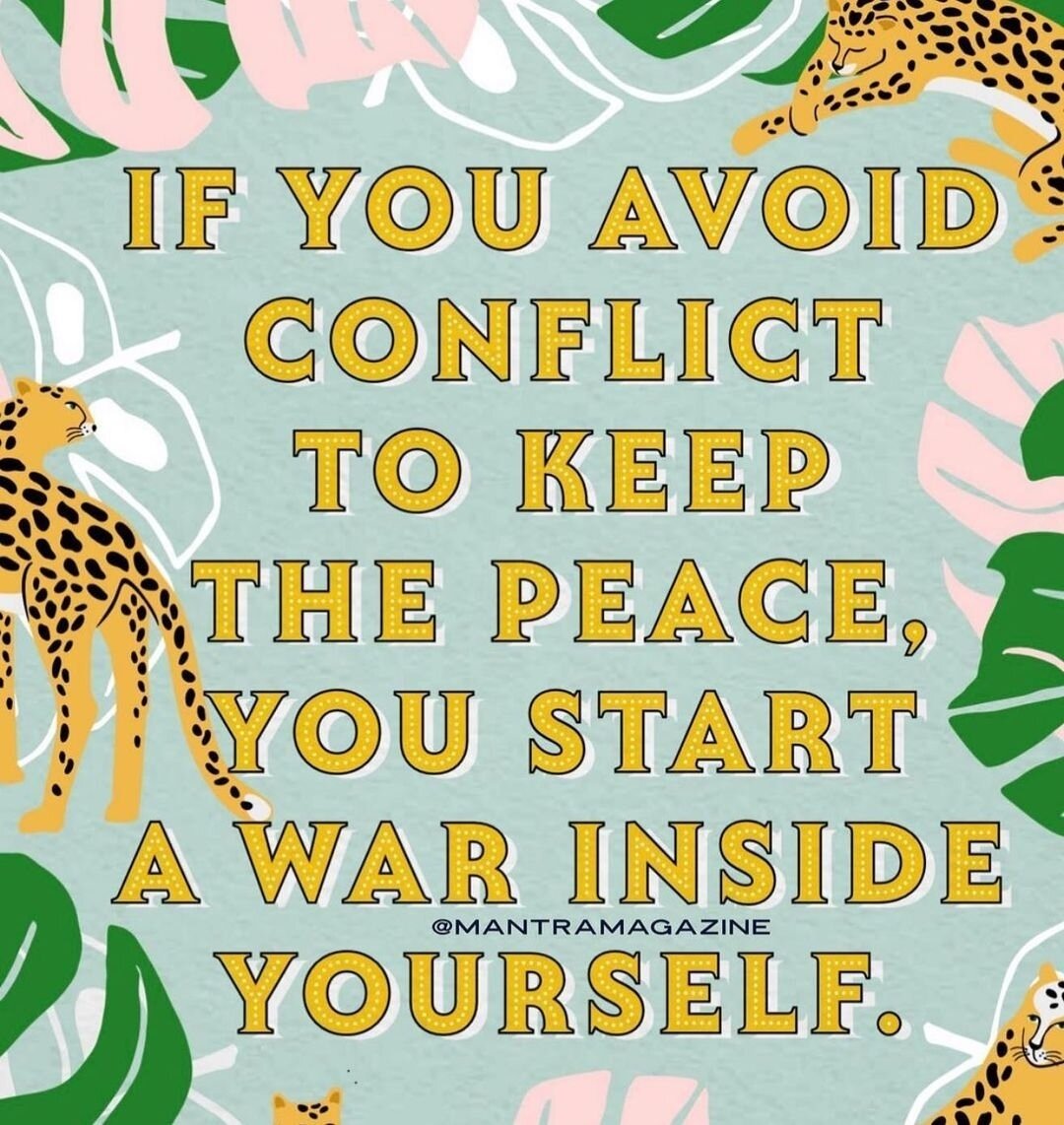 Something to think on this week, I know conflict avoidance is tough for a lot of us (including myself!) but it's important to consider what that avoidance does to our inner world.⁠
⁠
🎨: @mantramagazine⁠
⁠
#motivationmonday #mondaymotivation #motivat