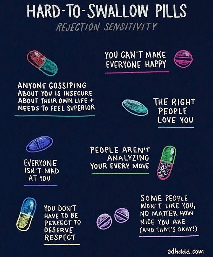 Which prescription would your therapist write you?  I'd be dosing out the &quot;People aren't analyzing your every move&quot; pill quite a bit 💊⁠
⁠
Rejection sensitivity is commonly experienced by folks, especially kids, with ADHD.  A lot of us face