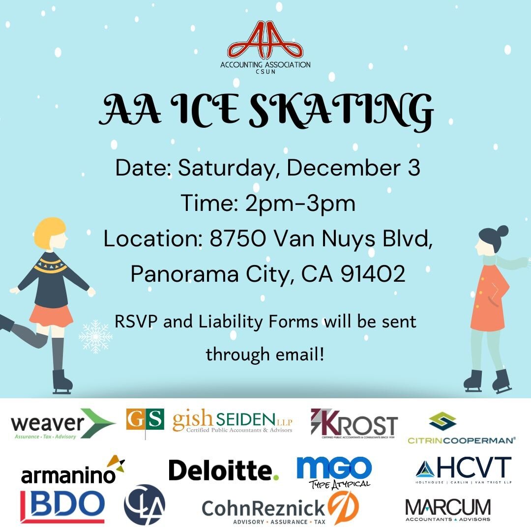 On Saturday, December 3rd, join us for a fun day of ice skating with AA members. Don't forget to RSVP through email!