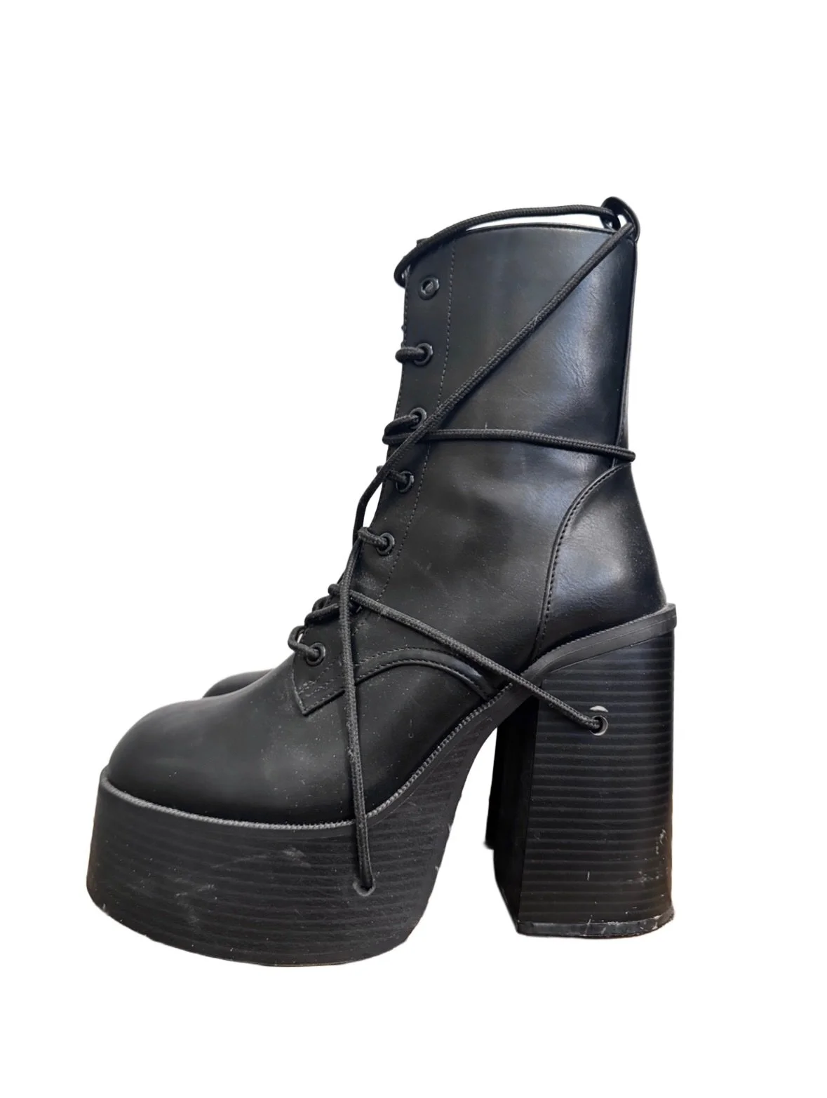 #PhindsReworked platform boots with side zip and wood base. 

Lacing inspired by Dirk Bikkemberg bungee boots. 

SOLD