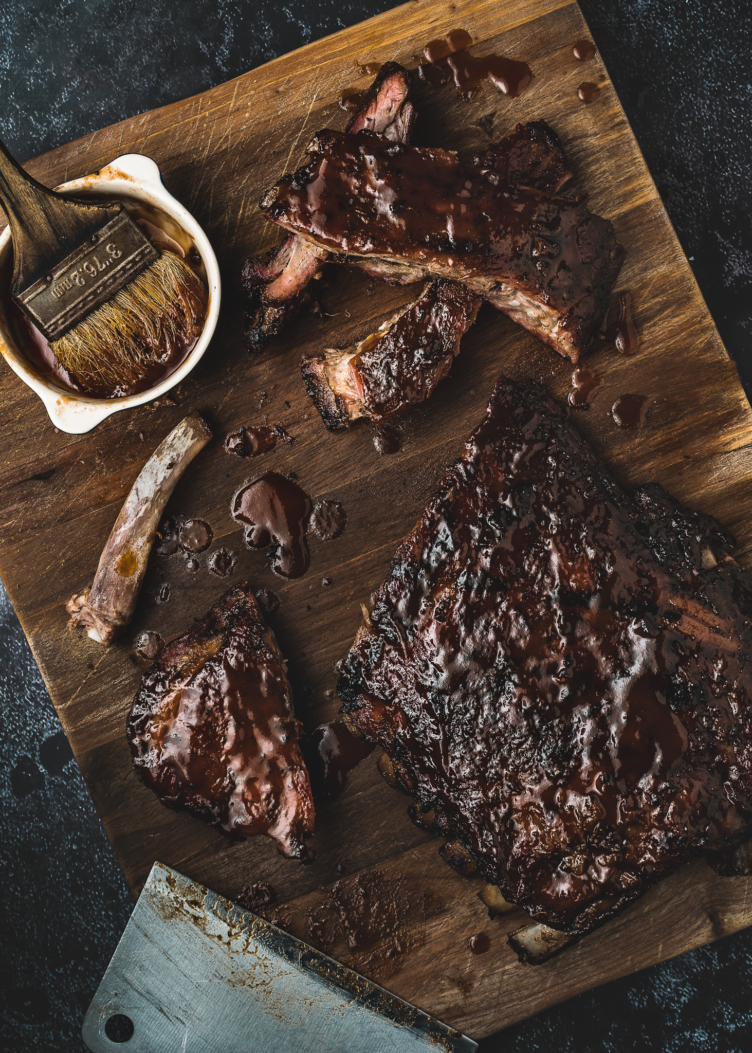  Barbecue Pork Ribs flat lay shot with 55mm Zeiss lens. Food Photography by Lee Starnes 