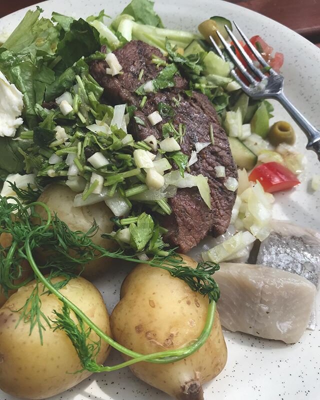 Self harvested deer steak, chimichurri, salad and new harvest potatoes. Eaten outdoors in bright sunshine by a Finnish lake. This is the only 63 michelin star restaurant in existence, I&rsquo;ve been told. #hunting #cuisine #dinner #cooking #game #me