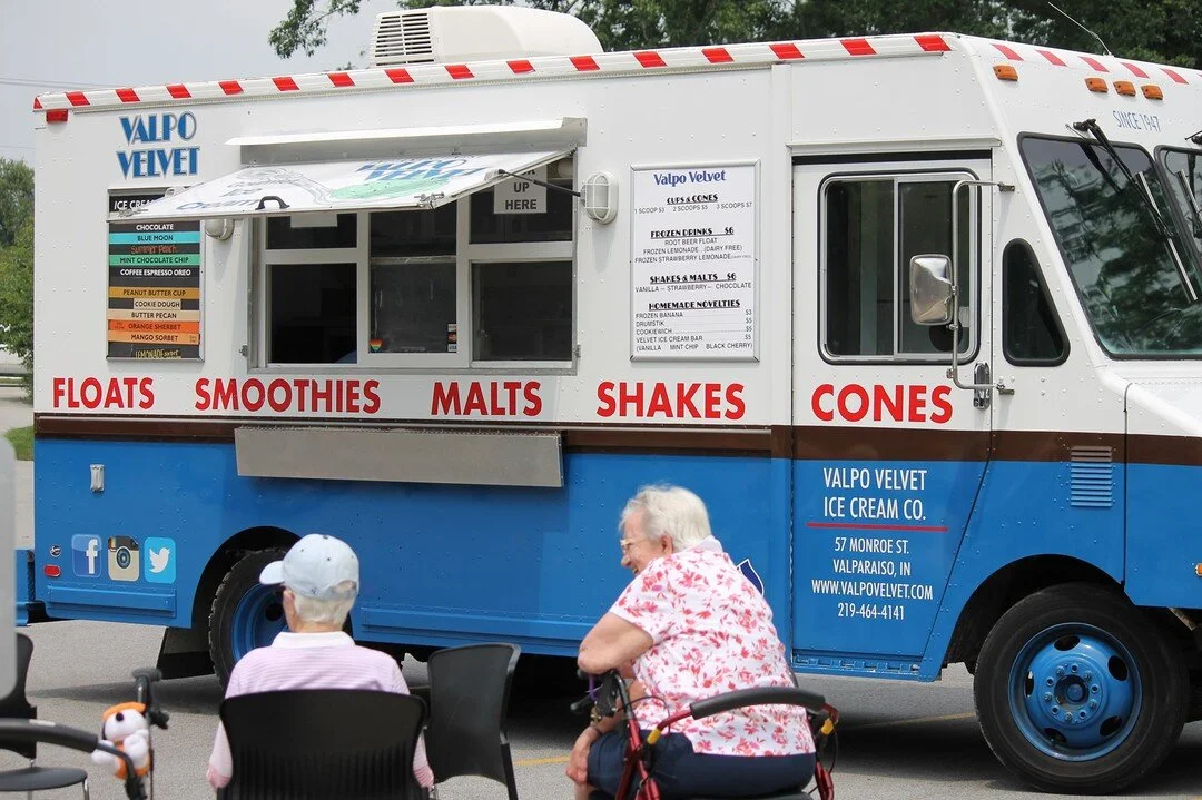 Residents enjoyed ice cream from Valpo Velvet Ice Cream and furry friends from Giant Paw Prints Rescue at our Pups &amp; Cups event this afternoon! #LifeExperienced #petfriendly