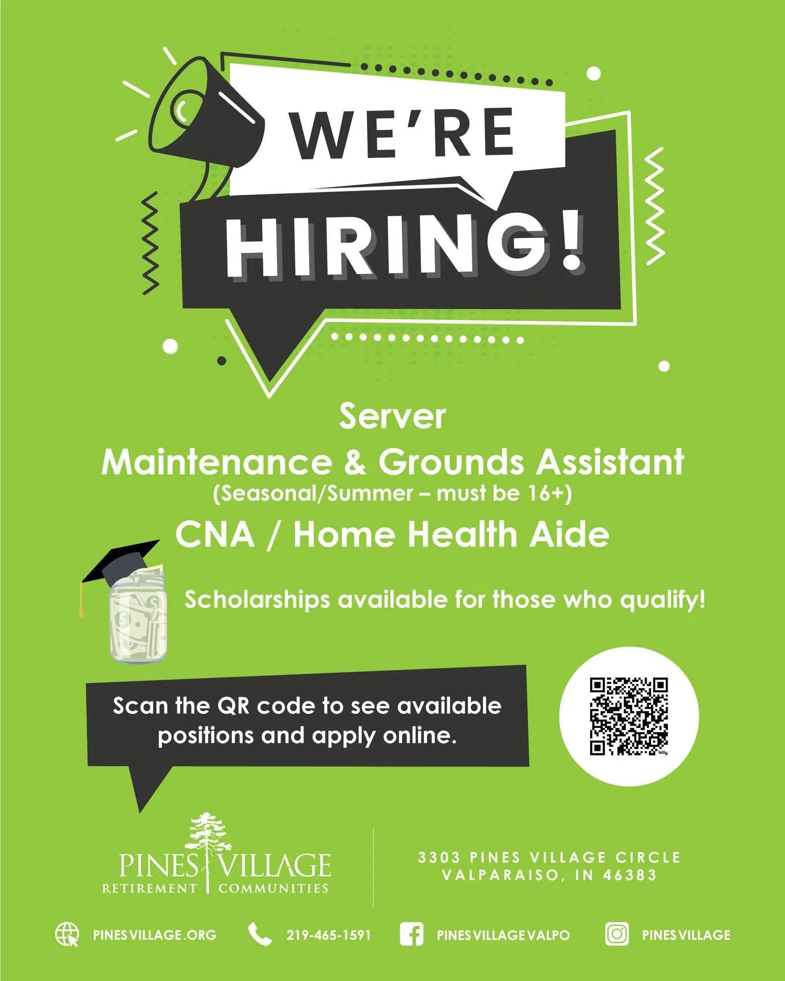 Catch us at the Valparaiso High School Career Fair this morning! Pines Village has always been a welcoming place for student workers, offering flexible schedules, scholarship opportunities, and real-world experience you can take with you wherever you