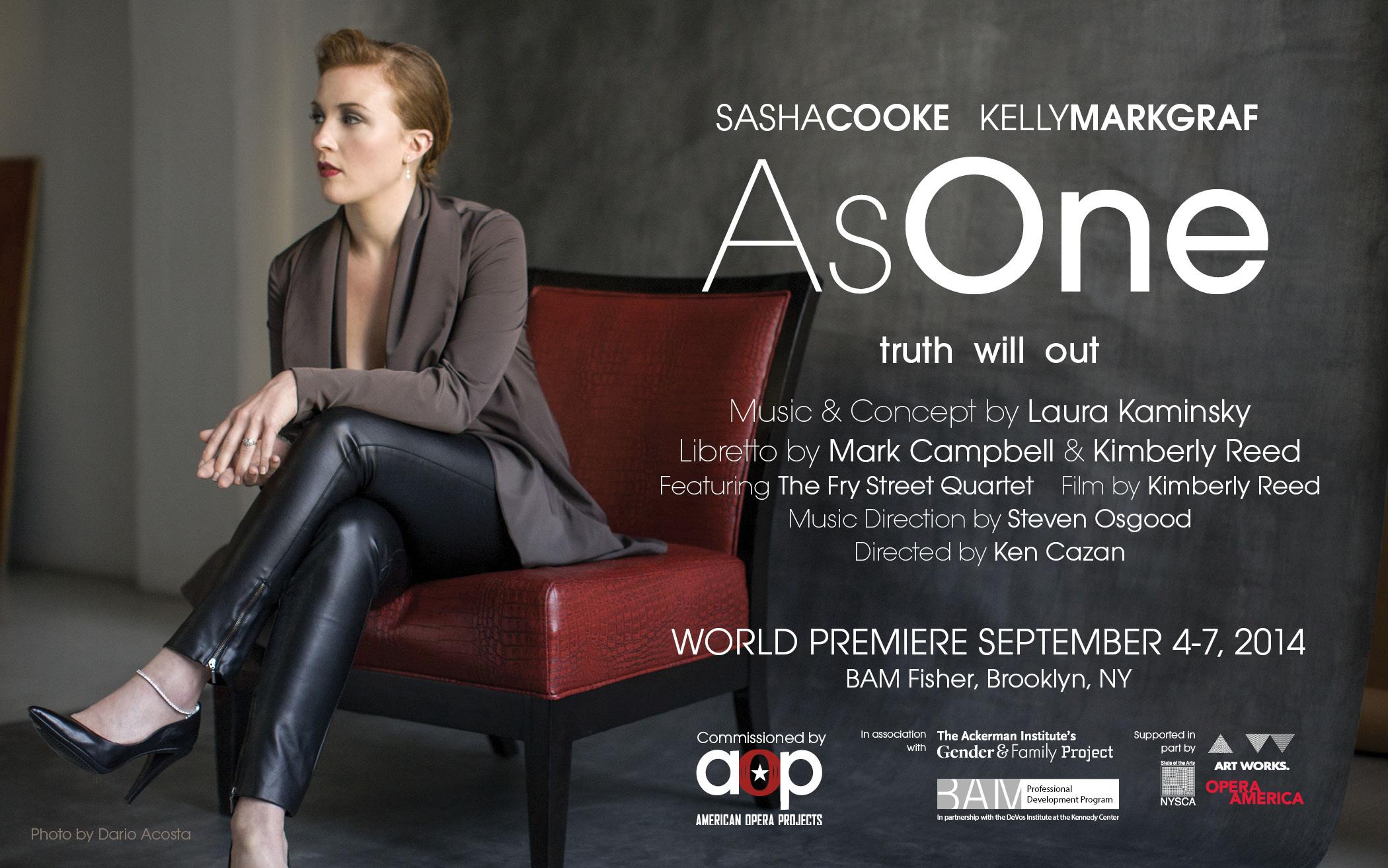 AMERICAN OPERA PROJECTS PREMIERES AS ONE, A CHAMBER OPERA FOR TWO VOICES