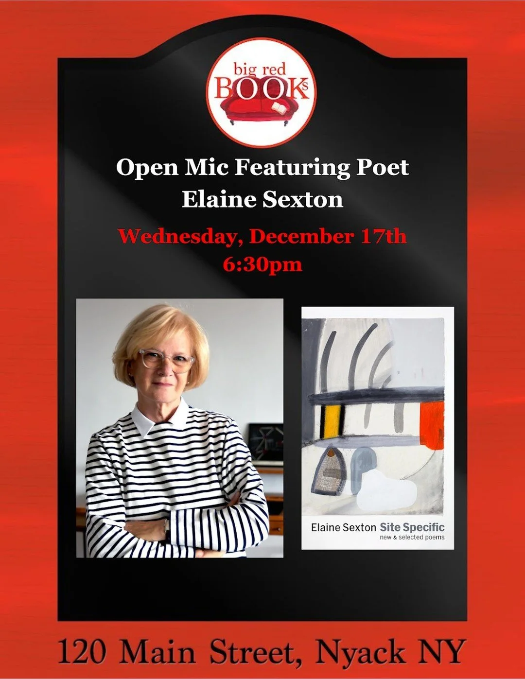 Tonight: poet and THE POST OFFICE librettist @elainesexton will host a reading at @bigredbooks open mic, 6:30 PM in Nyack, NY. 

Elaine, alongside fellow THE POST OFFICE creators Laura Kaminsky (music) and Charles Renfro, @diller_scofidio_renfro (des