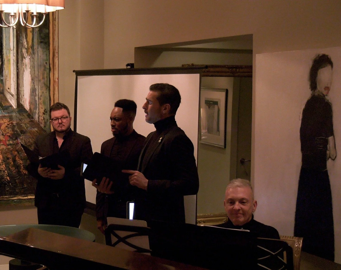 Music excerpts from THE POST OFFICE sung by @sarahmoultonfaux, @brianjeffersnyc, @michaelktoday and @mightiermouse85, accompanied by pianist danielgortler were presented alongside an early look at the unique set design at a salon in support of the op
