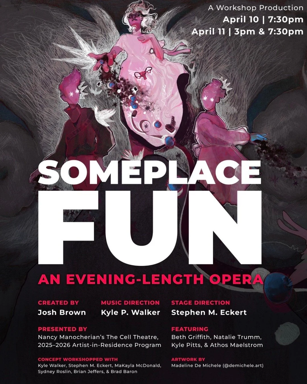 We&rsquo;re excited to share Josh Brown's (@meth.borrison) (AOP C&amp;V Composer Fellow 2023&ndash;2025) upcoming workshop performance of his evening-length opera, SOMEPLACE FUN, on April 10 &amp; 11 at The Cell Theatre (@thecelltheatre).
This presen