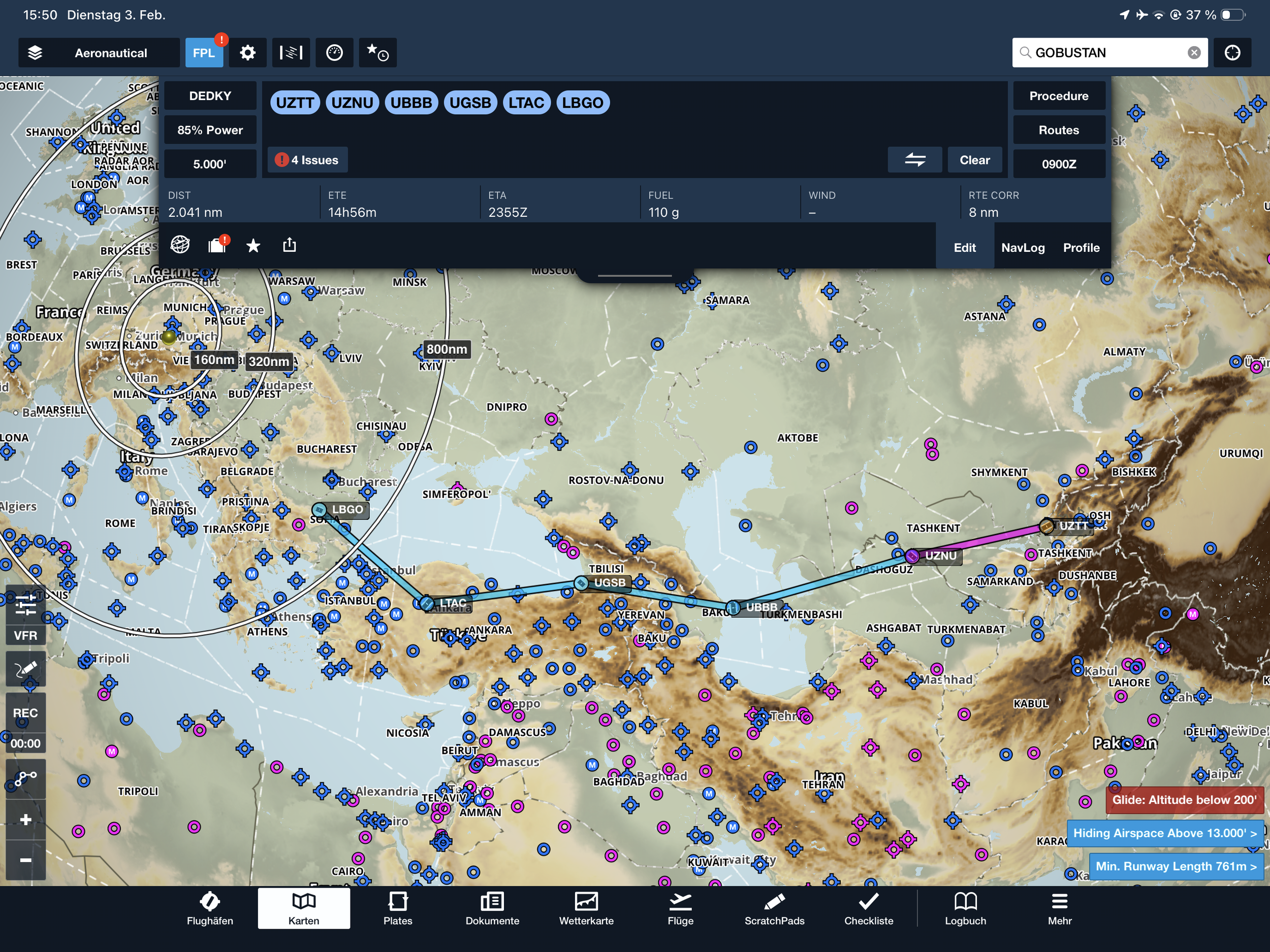 FlightQuest.Space Zentralasien Route