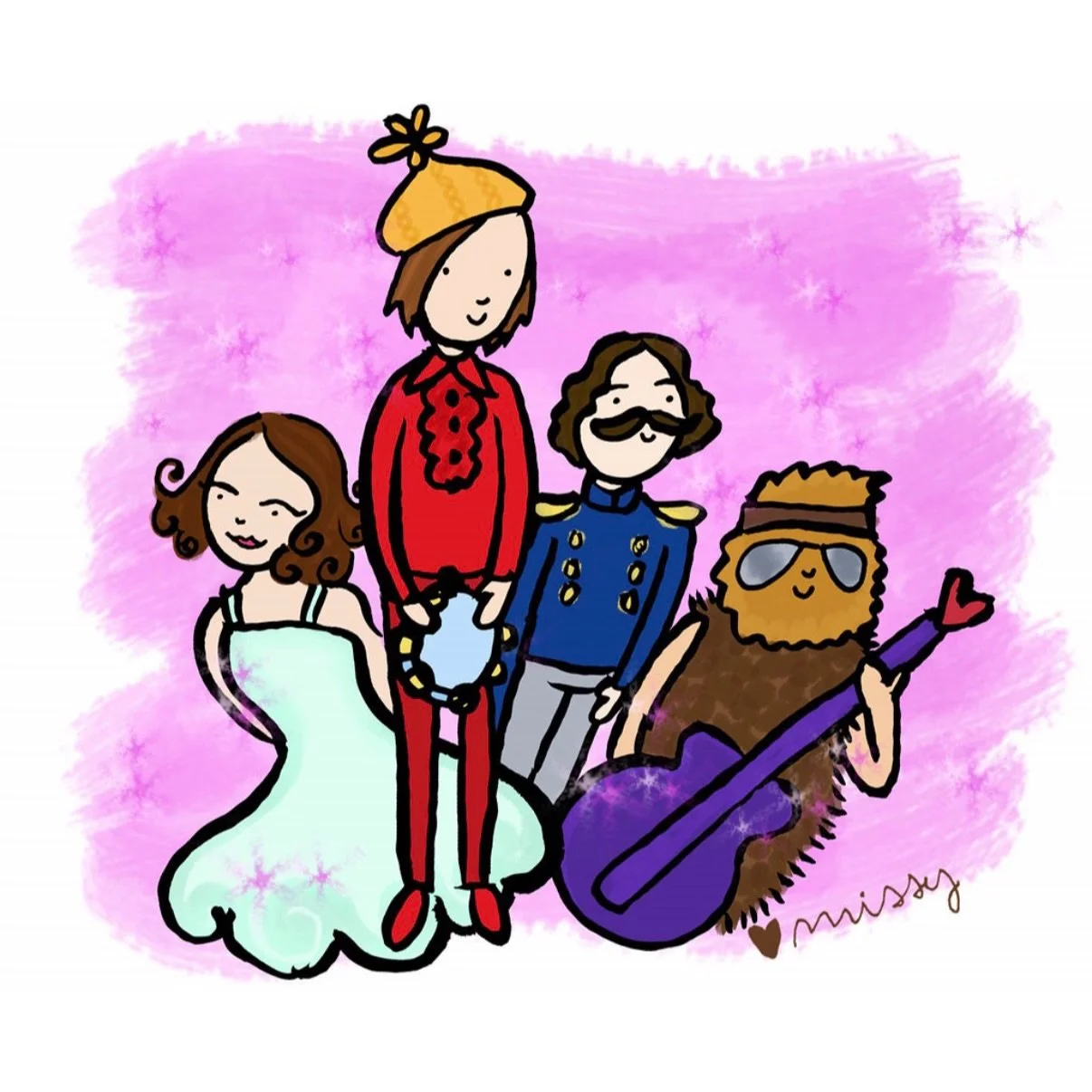 Here is an illustration I made after seeing @of_montreal back in 2012! I thought it was so cute to add the little details to their outfits! I have listened to them for a while, my favorite records of theirs are Cherry Peel and Sundlantic Twins! #ofmo