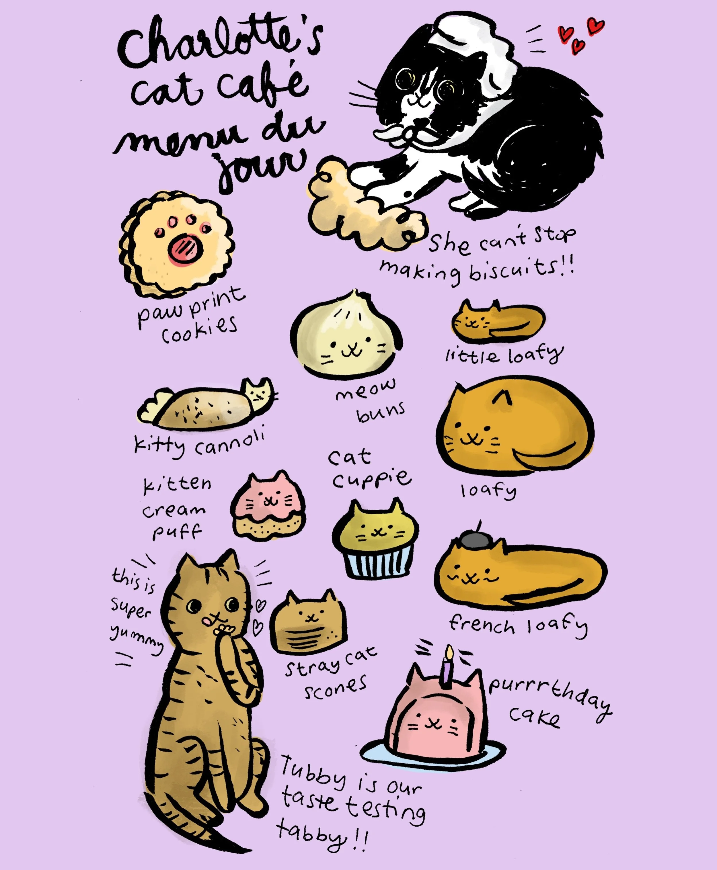 Here is Charlotte&rsquo;s Cat Cafe! What&rsquo;s on the menu? #catcafe #catart #charlotteNdtubby @charlotteandtubby