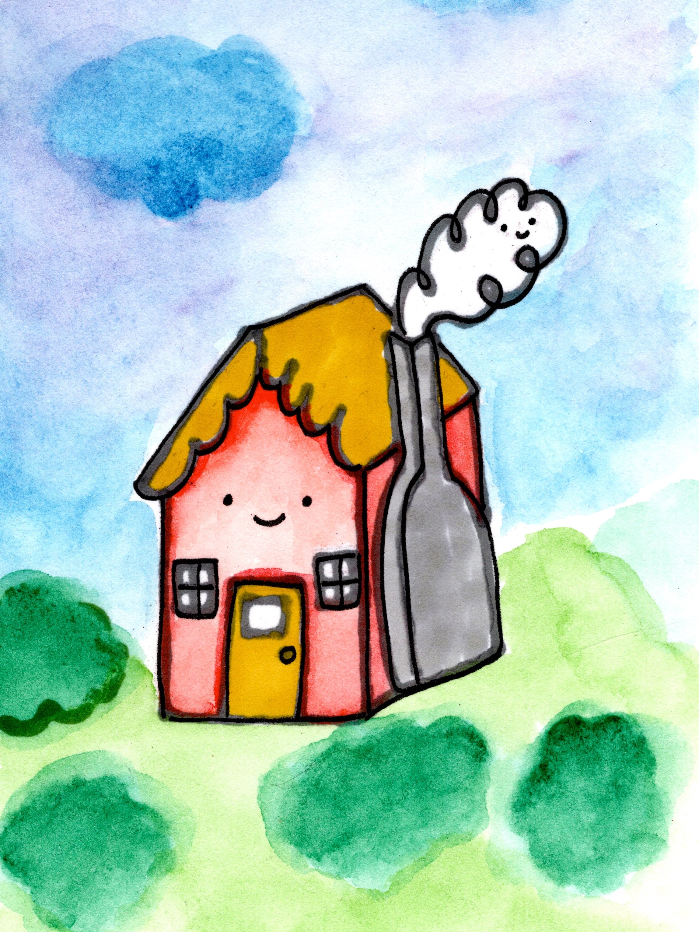 CHIMNEY: A cute little house was in order for this #peachtober26 prompt! Here is a drawing of a sweet #house with a little friendly puff rising from the chimney! 🏠✨What could be more cute? I would love to live here. #peachtoberchimney #drawing #illu