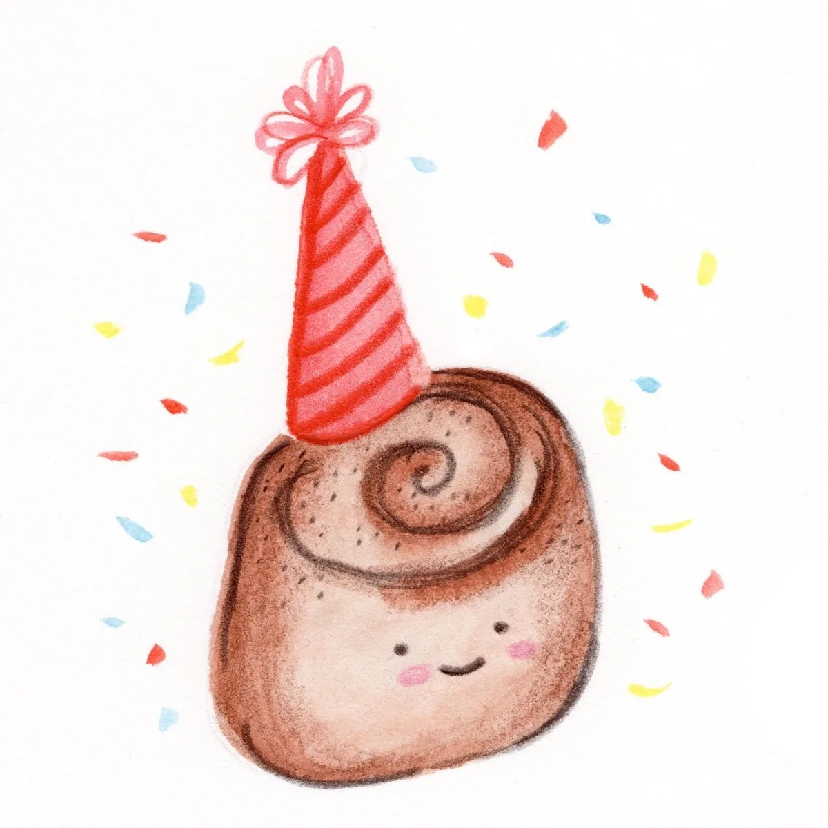 CINNAMON: Here is a cinnamon roll that is ready to par-tay! Ready to join in the @peachtober celebration! #peachtobercinnamon #peachtober26 #illustration #tweeart #missykulikart