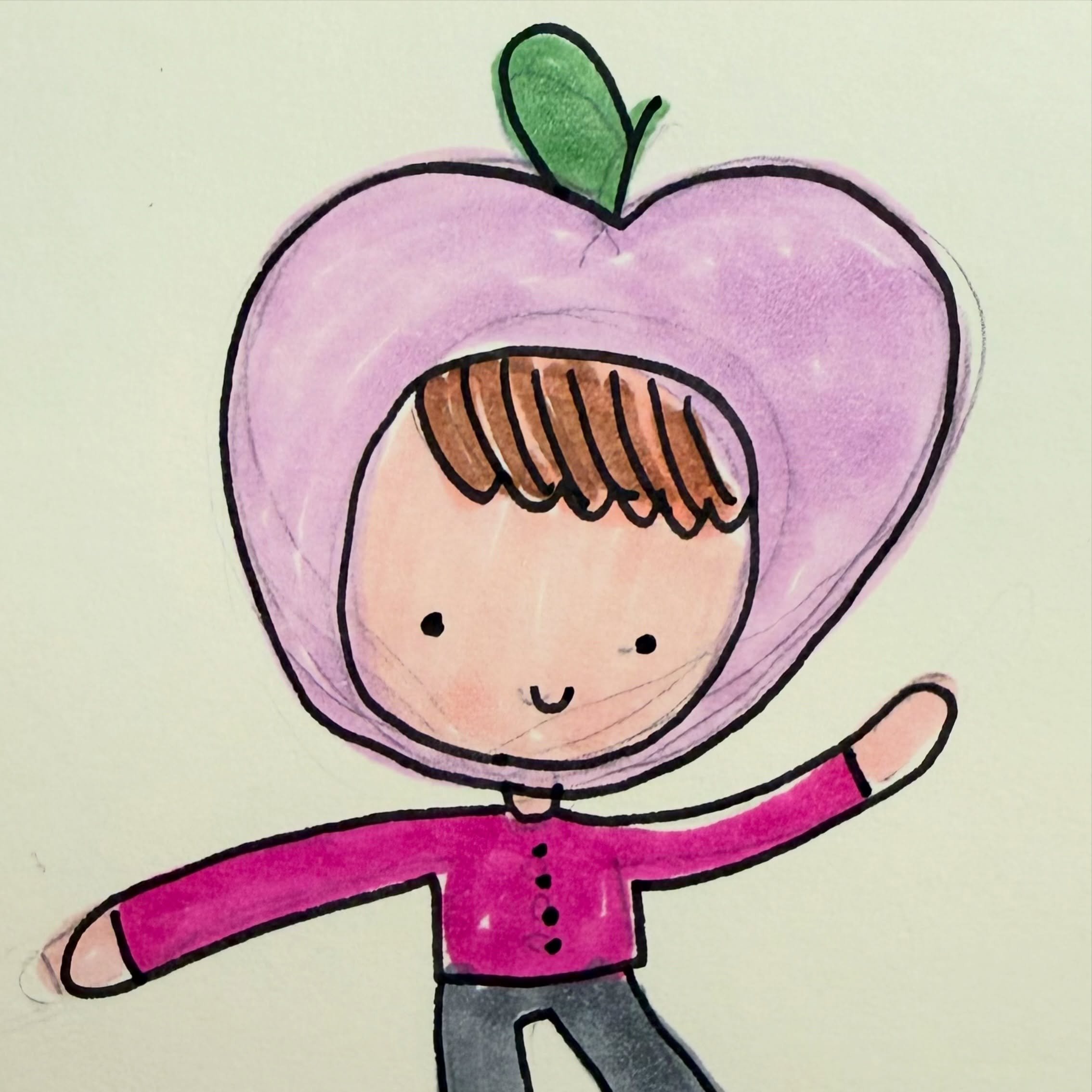PLUM: A cute Fruit Friend is waving hello! 👋 this one lives in my small sketchbook and drawn with ink and markers. #peachtober26 #peachtoberplum @peachtober #illustration #missykulikart #fruitfriend