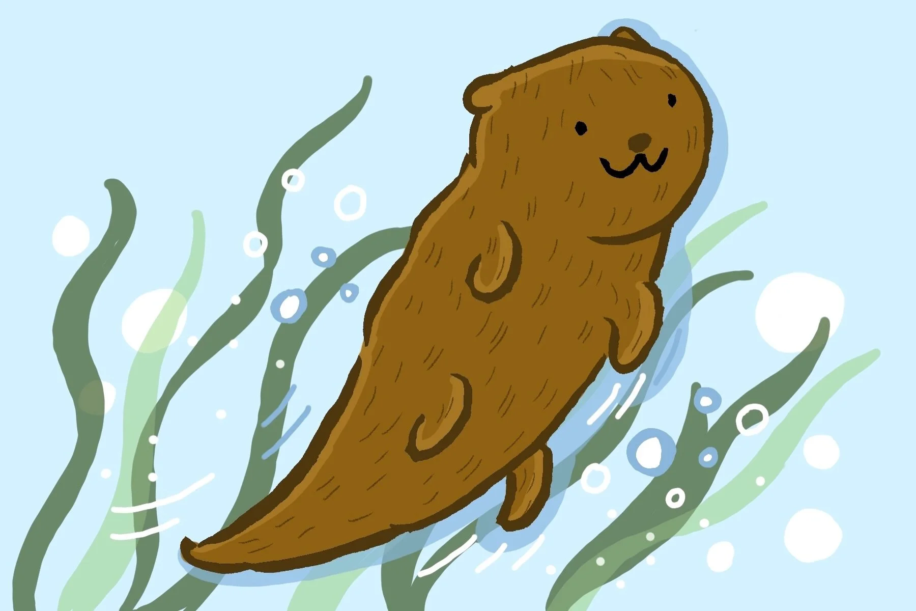 BUBBLE: An adorable little sea otter floats through bubbles and sea grass to find their friends! I just love the soft colors and cute face of this furry friend that I drew for @peachtober #peachtober26 #peachtoberbubble #missykulikart #otterart #illu