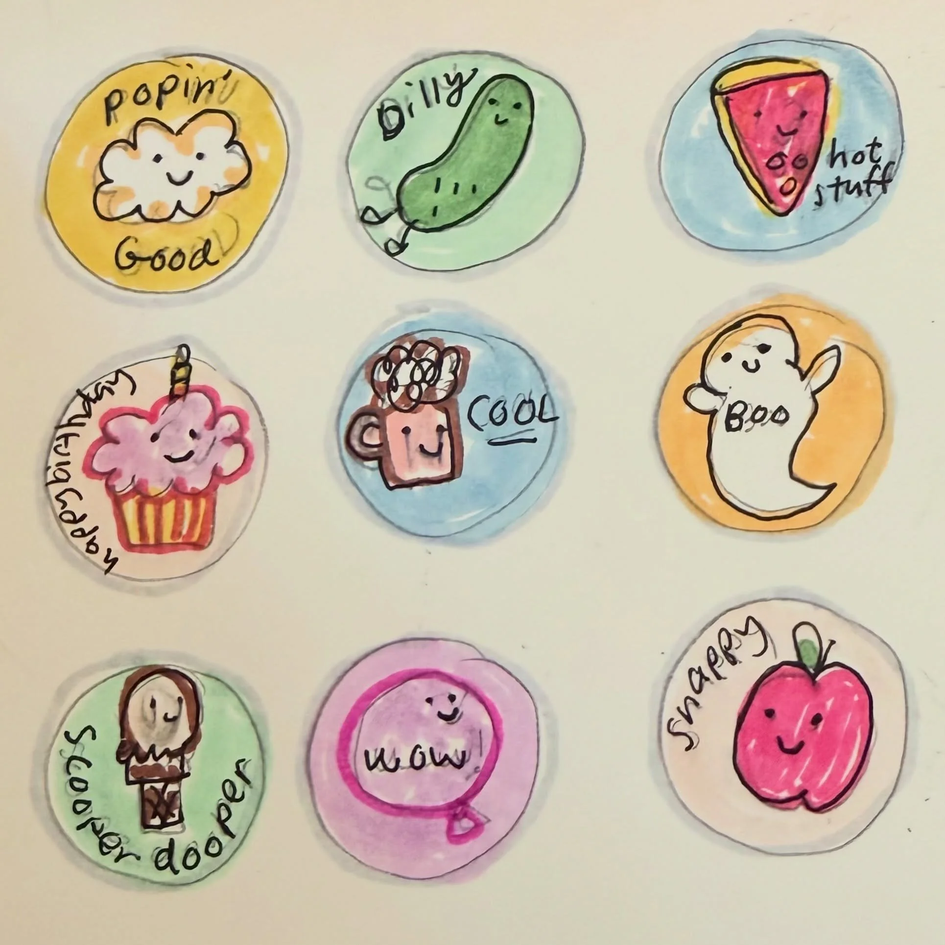 STICKER: I love collecting stickers! Here are some little sketches based on the classic stretch and sniff stickers I had as a child in the 80&rsquo;s! I love the colors and classic style. #peachtobersticker #peachtober26 @peachtober #stickerart #illu