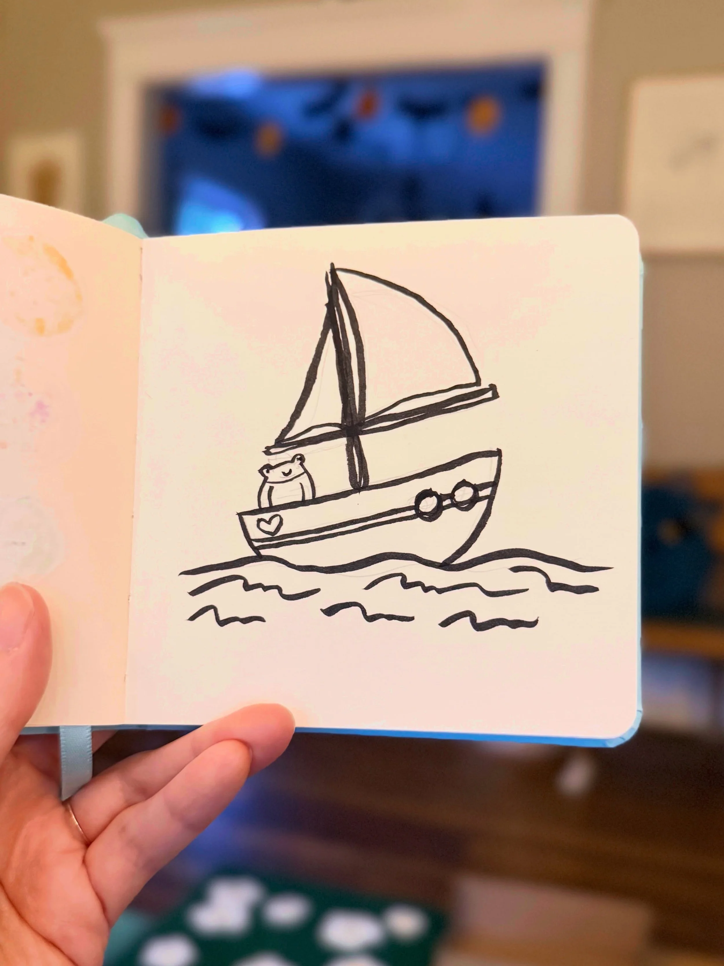 SAIL: A little frog🐸 sailing on the waves. 🌊 @peachtober #peachtobersail #sketchbook #littledrawing #illustration
