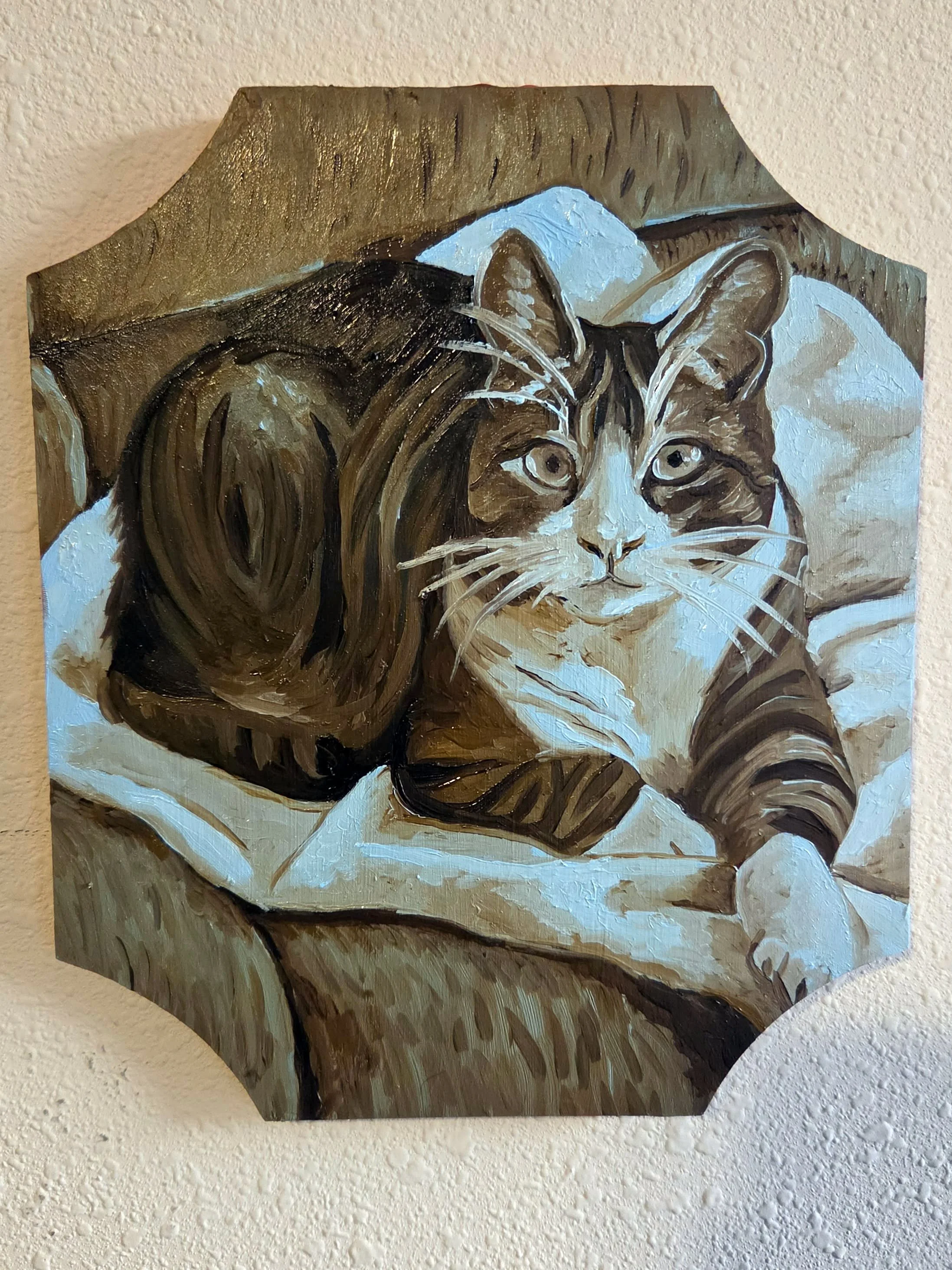 King Julian in Umber and Teal. Oil. 2026. 

Entry for the @trekell_art_supplies Pet Portrait competition. Wish me luck! Click link in bio to see it in the gallery. #oilpainting #limitedpalette #cat #catart #petportait