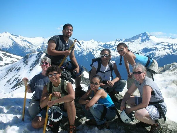 Kim, Michelle and kids on mountain