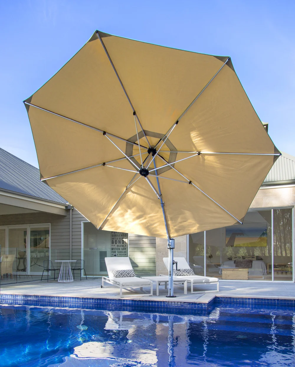 grey striped patio umbrella Outdoor Crank Tilt System Uv, Rust, Stain, Water Resistant Aluminum 8-Durable Steel Rib Solid outdoor blinds and awnings 10 Feet Patio Umbrella POLYWOOD Color:Natural Stems