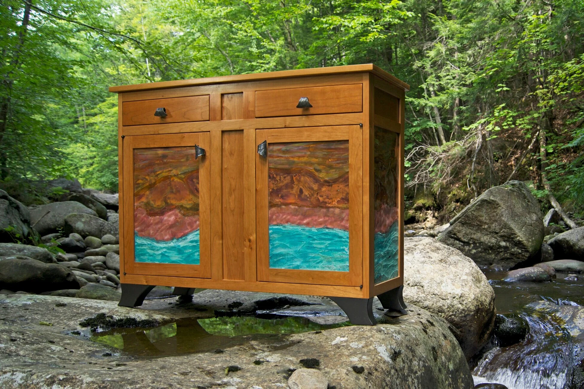 Cabinets with 'Flame Painted' Copper