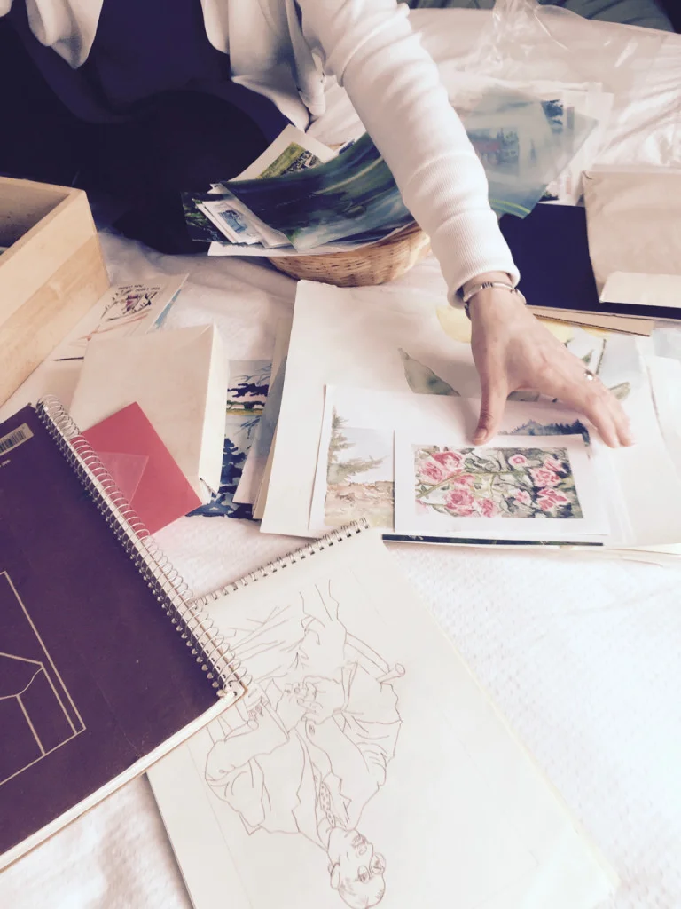 Above: We sorted through all of Mom's artwork and sketches.