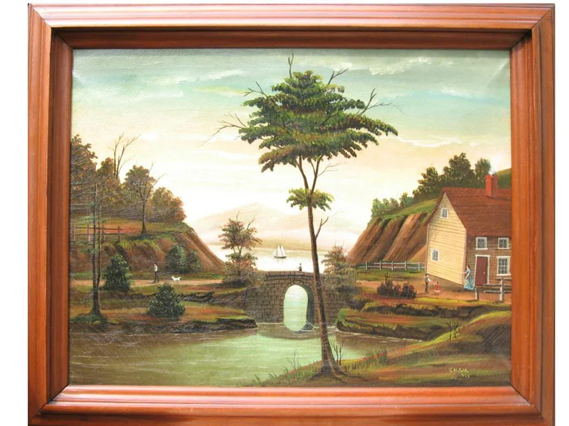 Hudson River Primitive Oil on Canvas, C H Jalfe -- c. 1850