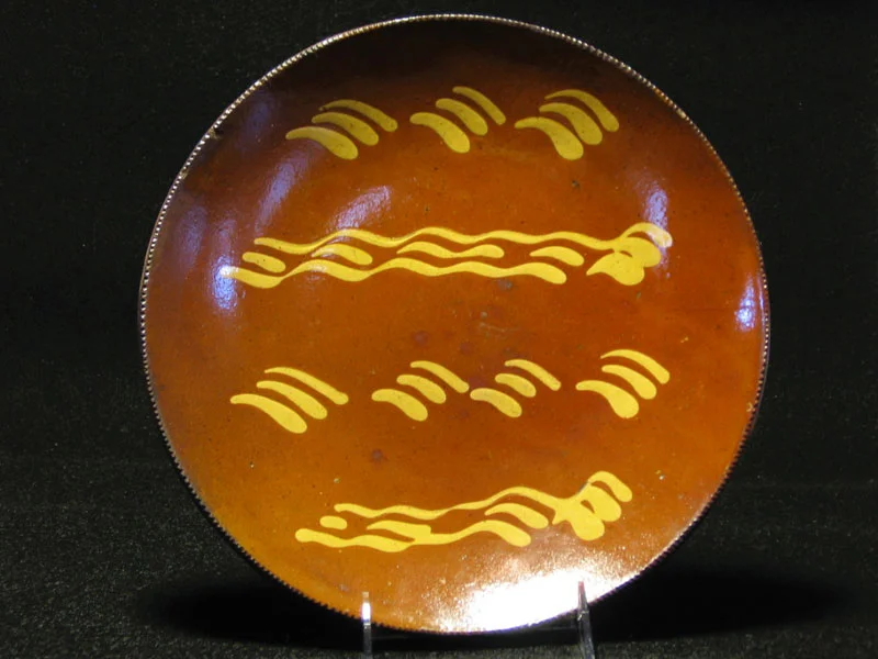 Redware Plate w/ 4-line Slip Decoration