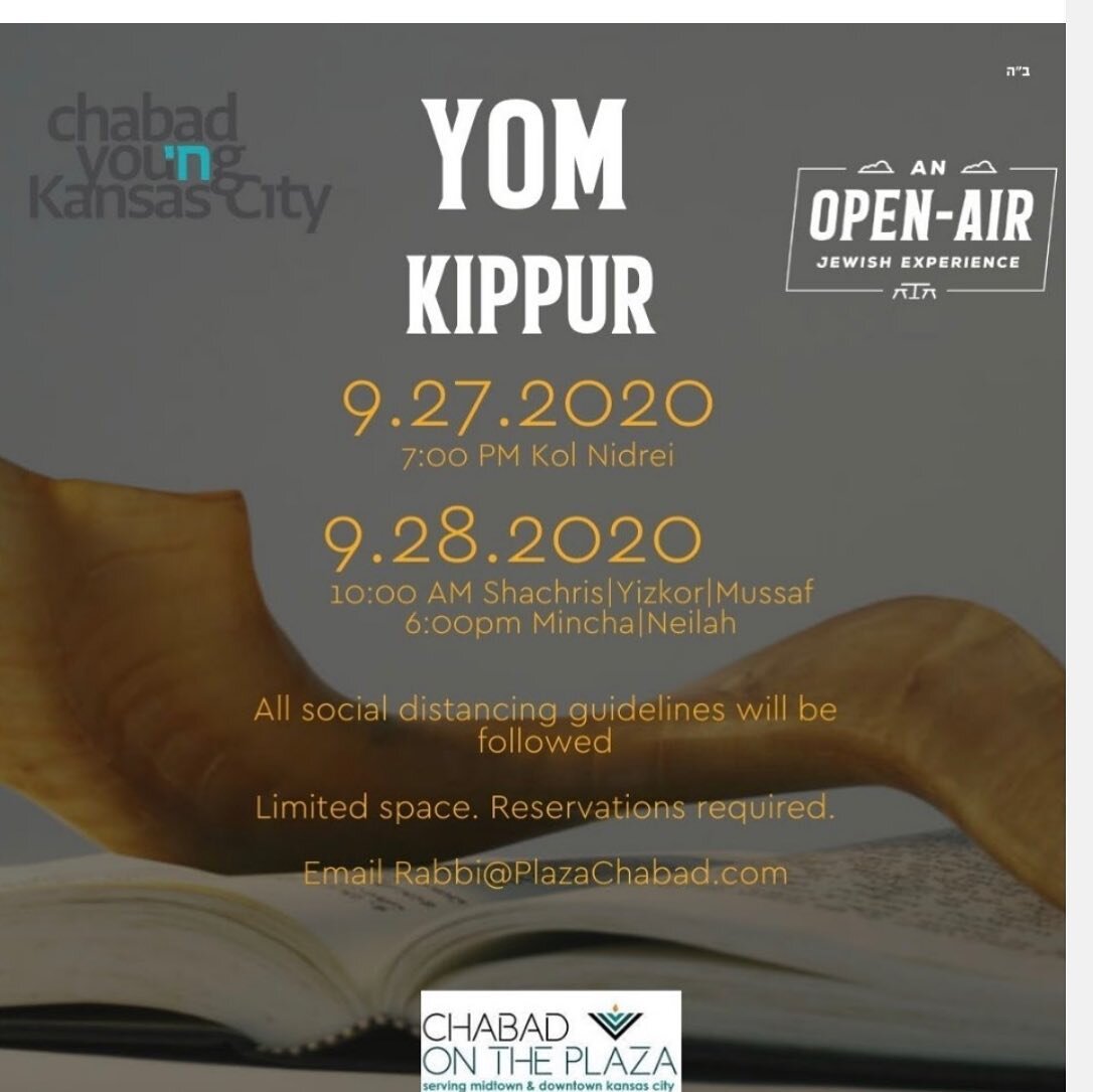 We are hosting an outdoor Yom Kippur service for a limited number of people. Dm to reserve your spot. #chabadyoungkc #plazachabad #caronayomkippur