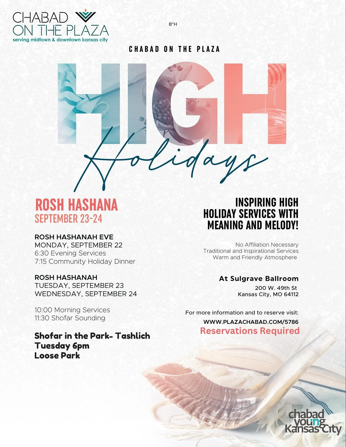 Spend this Rosh Hashana with the Chabad on the Plaza family🍎

Inspiring services, a delicious brisket dinner, and Shofar in the park all in an inclusive and welcoming community. 

Start off the Jewish New Year with the perfect blend of inspiration a
