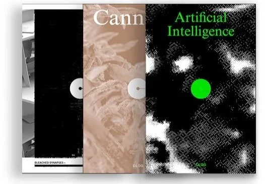 Cover image with three sections. The first section shows a black and white layered diagram of synapses. The second section displays a close-up of cannabis buds. The third section features a black and white pixelated face with green text that reads 'Artificial Intelligence' and a green circle.