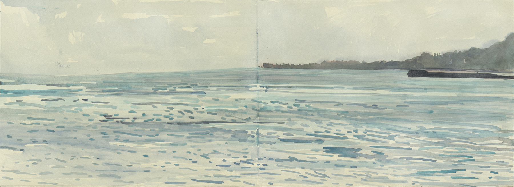   Early Fall Looking South on Lake Michigan,  2016, watercolor on paper, 30” x 11” 