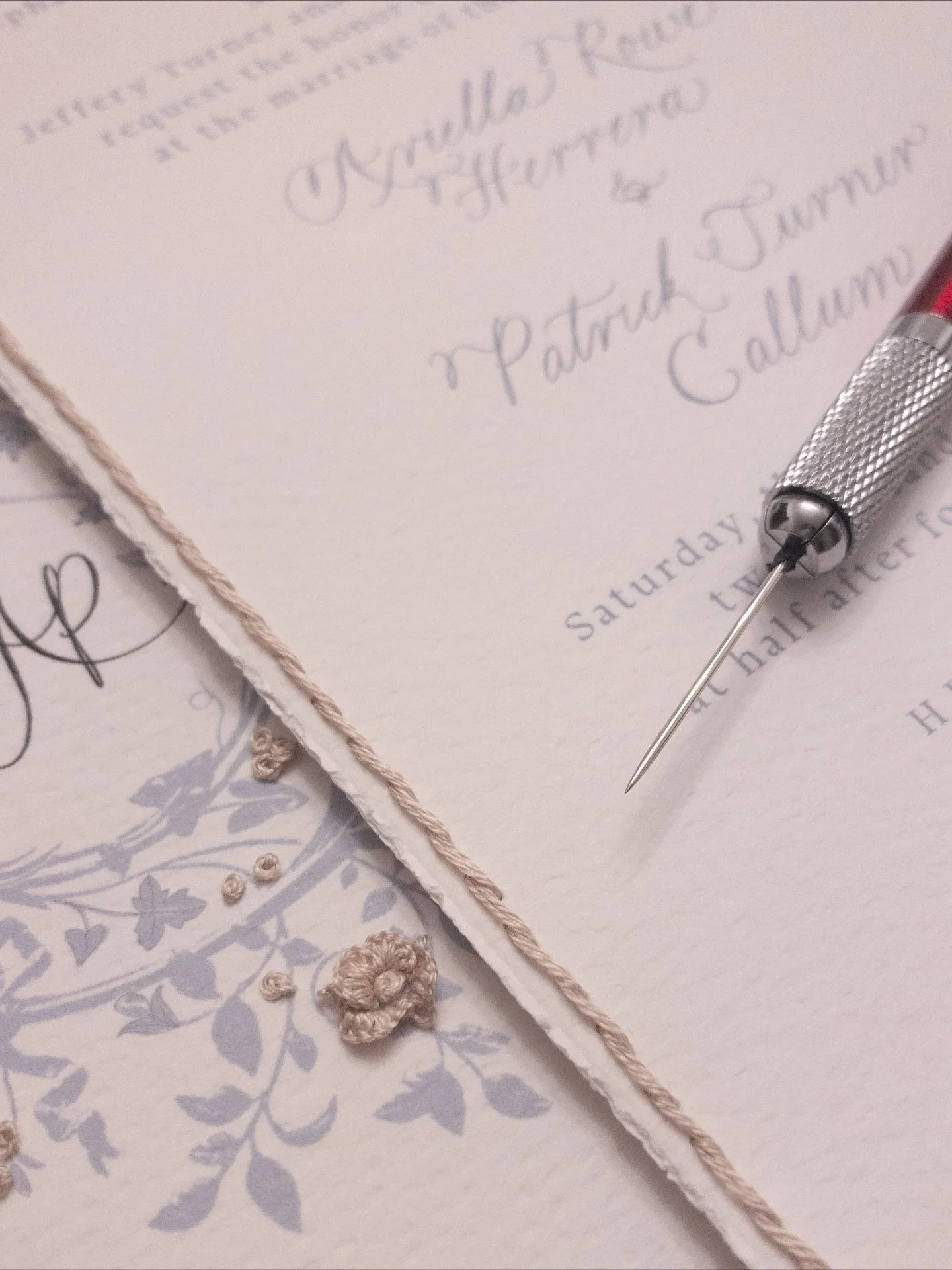 Your wedding guests won&rsquo;t &ldquo;throw away&rdquo; these because we create frameable wedding invitations.

&mdash;-sneaky peaks.

#embroidery #paperembroidery #paperembroideryinvitations #embroideryart