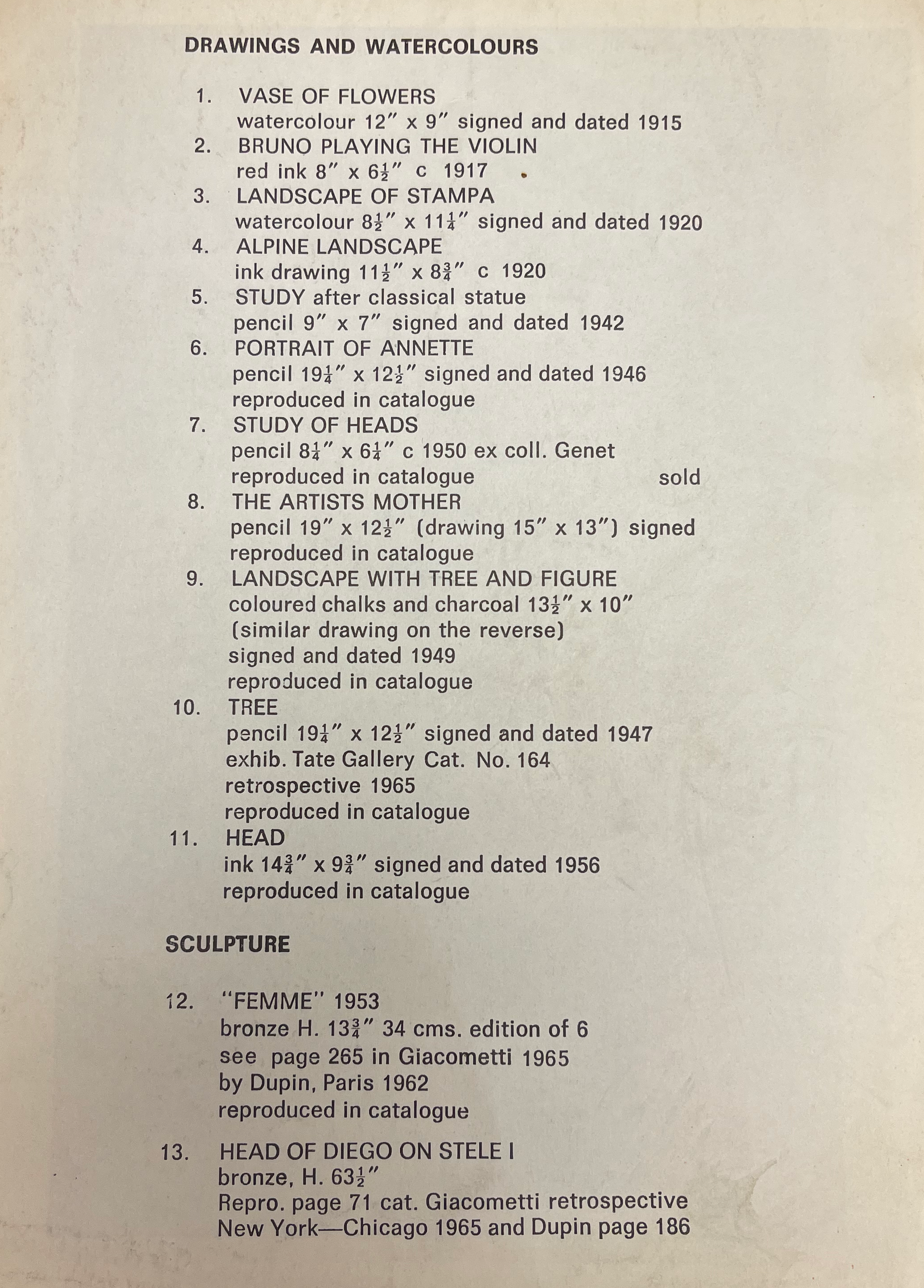 Page inside Giacometti’s catalogue