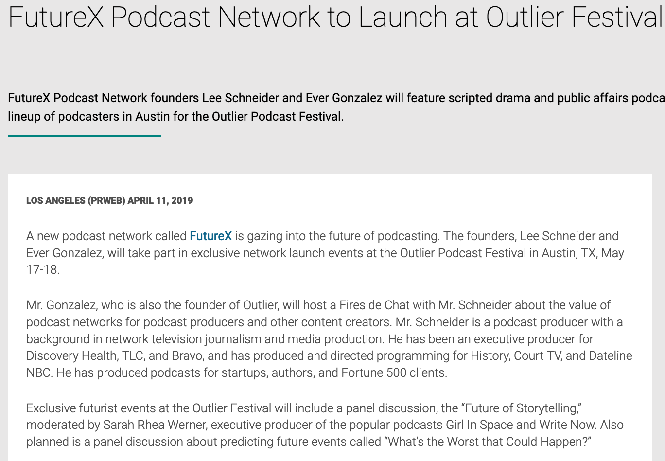 FutureX Launches at Outlier Festival in Austin