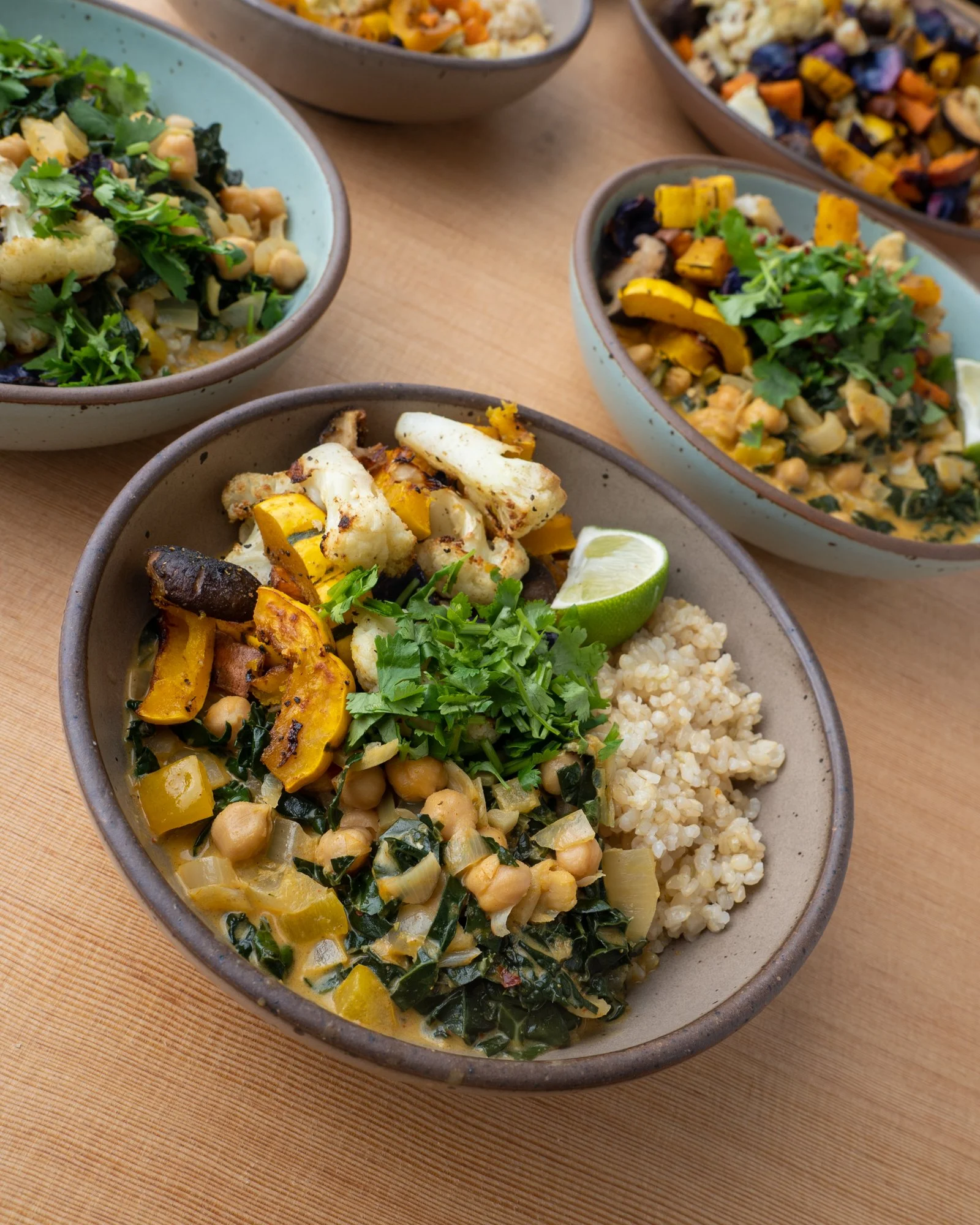 Chickpea & Kale Red Curry with Brown Rice + Roasted Veg'