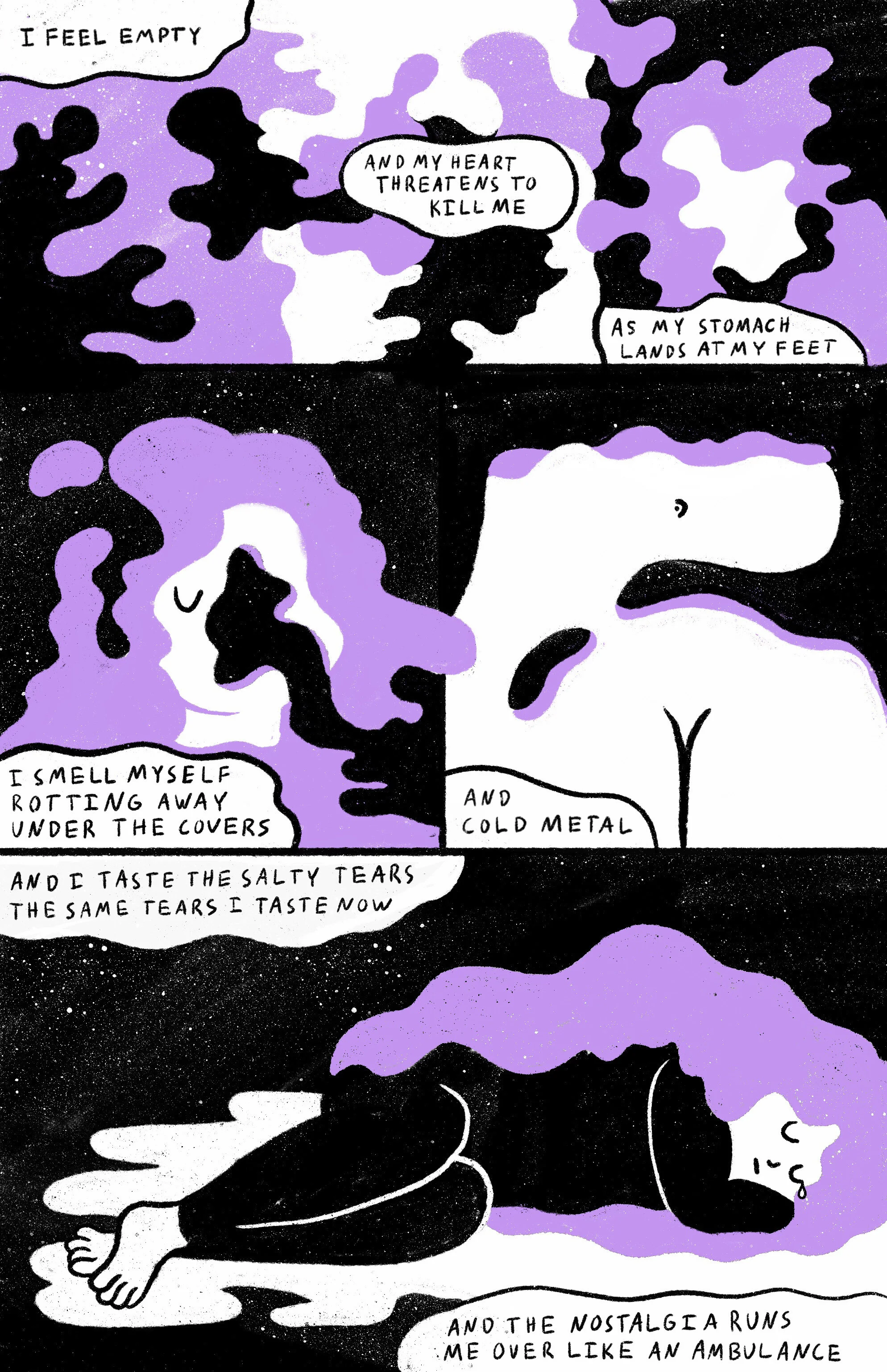  I used abstract shapes and forms to convey the feelings of dissociation and confusion that accompany this panic.  